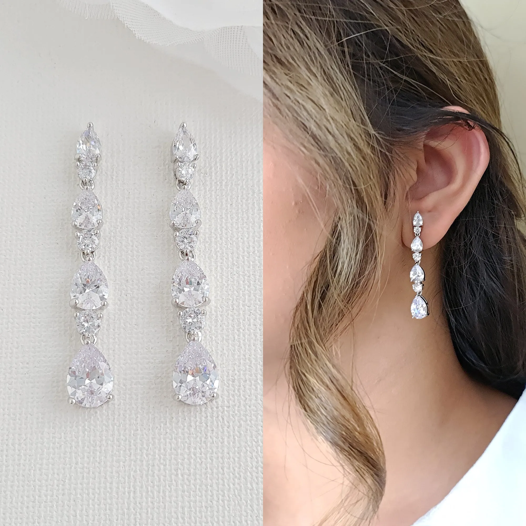 Linear Wedding Earrings-Hazel