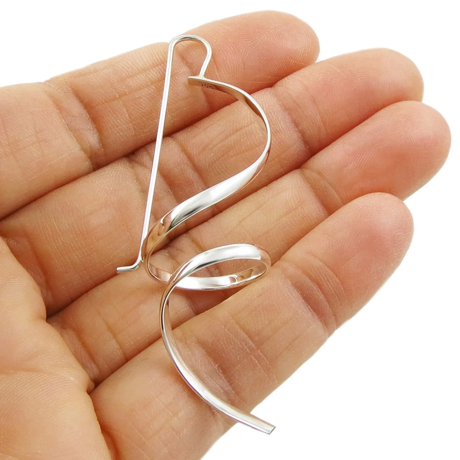 Long Sterling Silver Spiral Threader Earrings