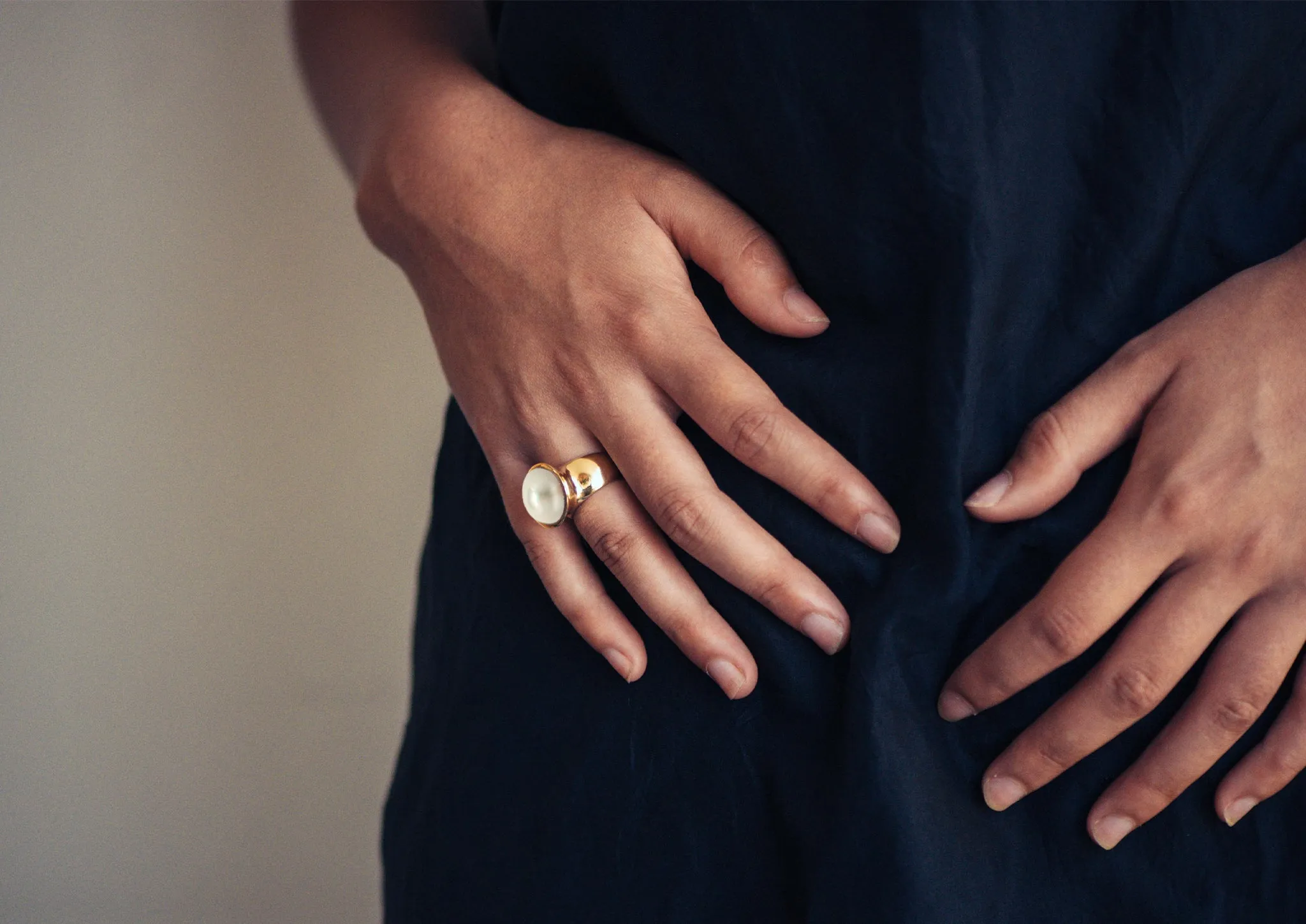 Luminescent Mabe Pearl Ring, Yellow Gold