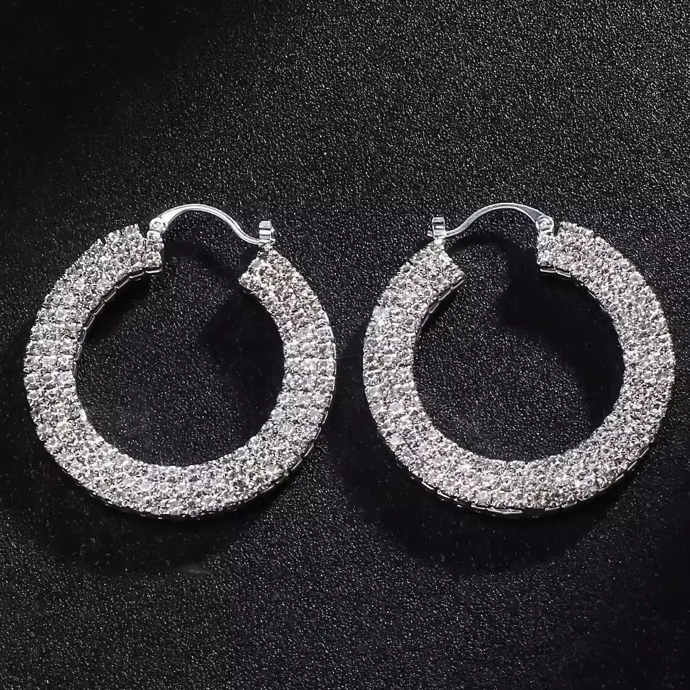 Luxury Rhinestone Round Hoop Earrings