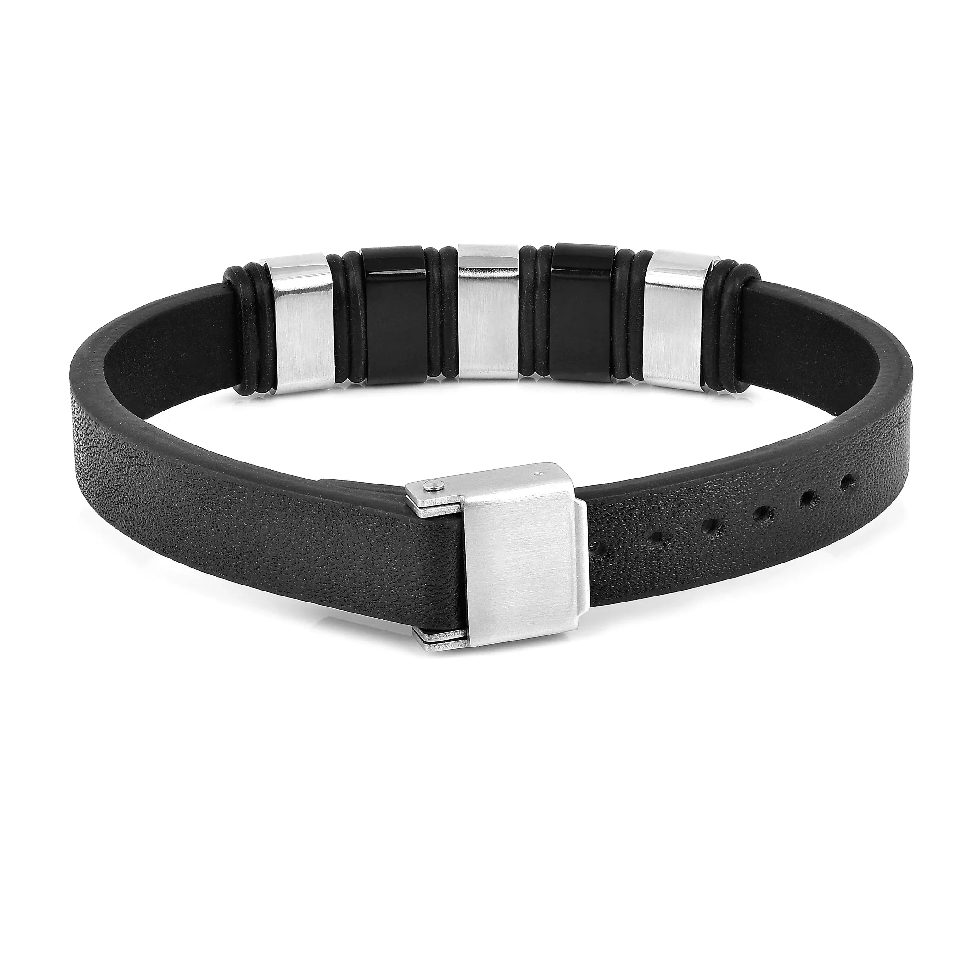 Mens Black Leather Bracelet