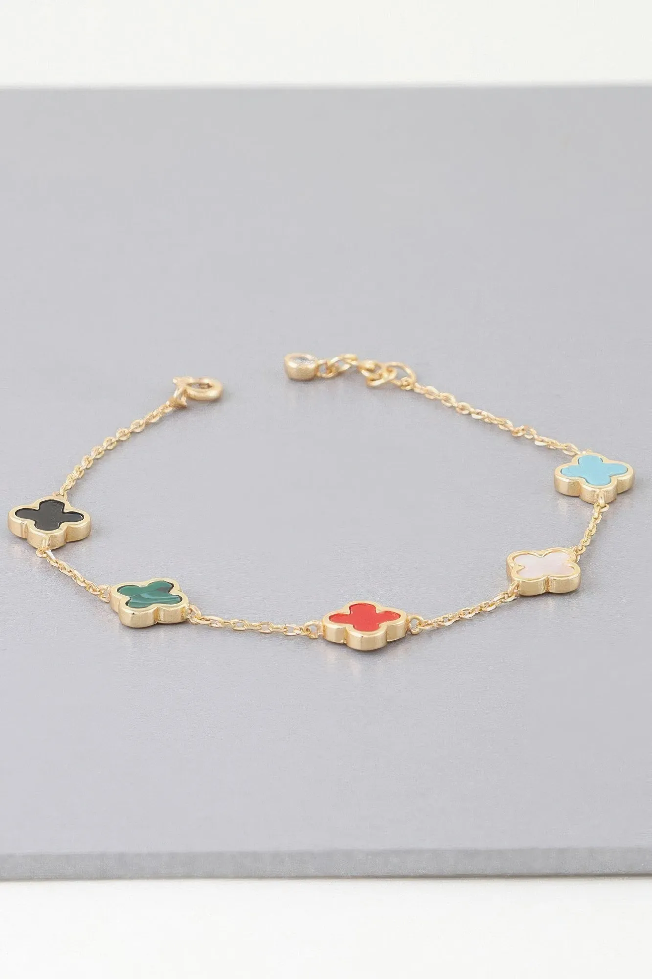 Mini Stone Clover Charm Bracelet