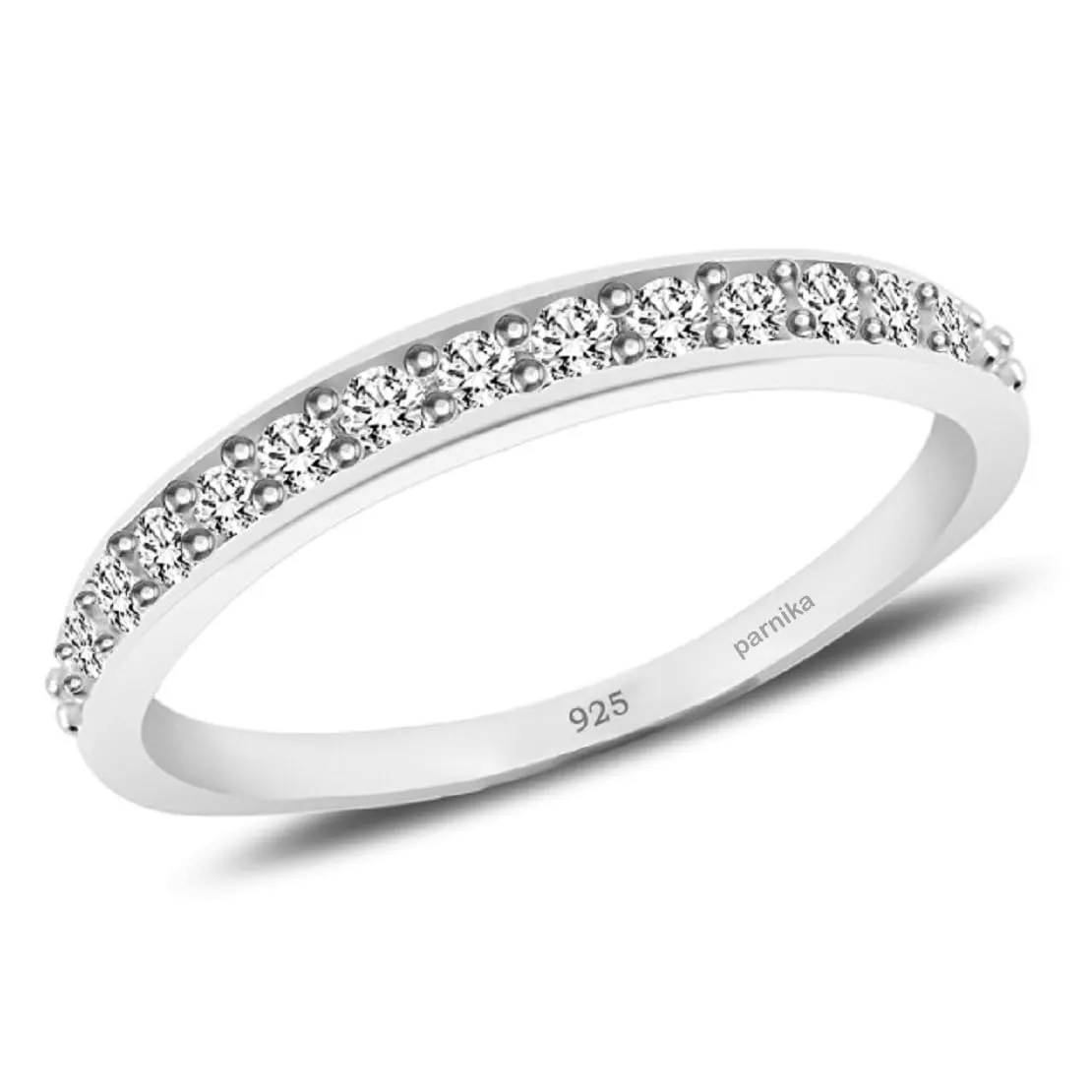 MJ 925 White CZ Silver Finger Ring Band in Pure 92.5 Sterling Silver for Women Girls | Chandi Ki Ring Valentines Day Gift | Thumb Ring |