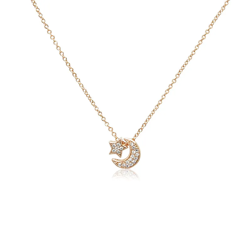 Moon & Star Cubic Zirconia Necklace