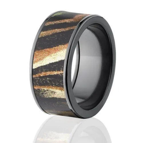 Mossy Oak Rings,Camo Wedding Rings,Black Zirconium Ring Shadow Grass