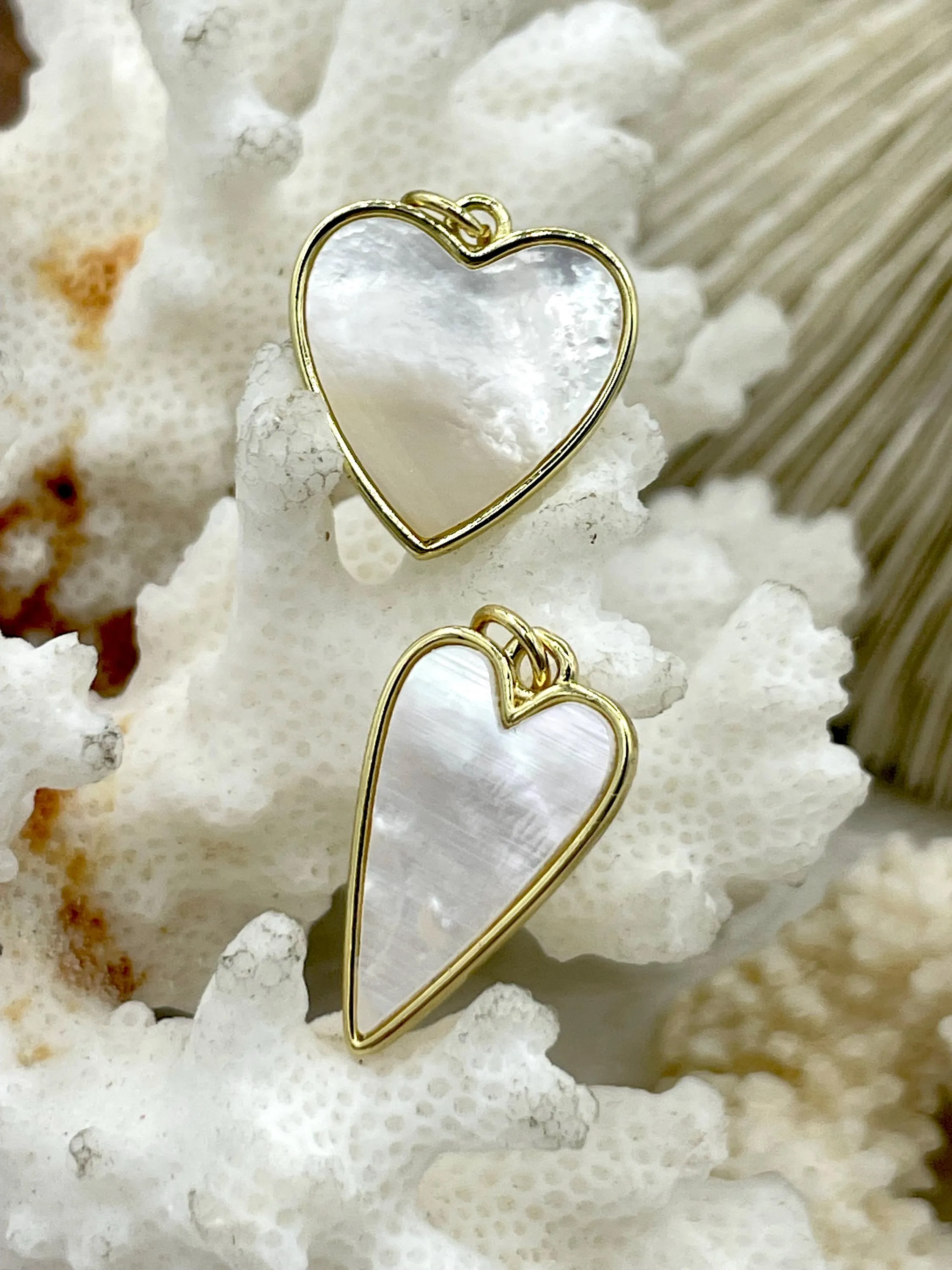 Mother of Pearl Heart Charms, 4 Styles, Brass Heart Charms, Gold Plated Brass, MOP Charms, Brass, Mother of Pearl, Pearls. Fast Ship