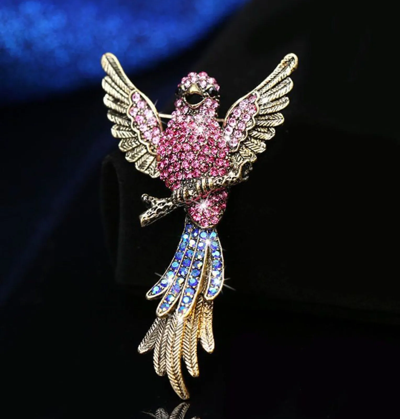 Multicolour bird big brooch vintage look gold plated suit coat broach pin ggg19