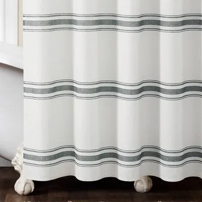 New - Farmhouse Striped Shower Curtain Dark Gray - Lush Décor