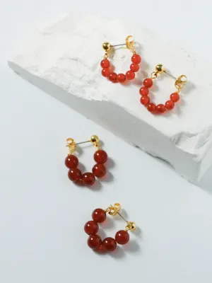 New Year's Red Agate Stone Beaded Earrings