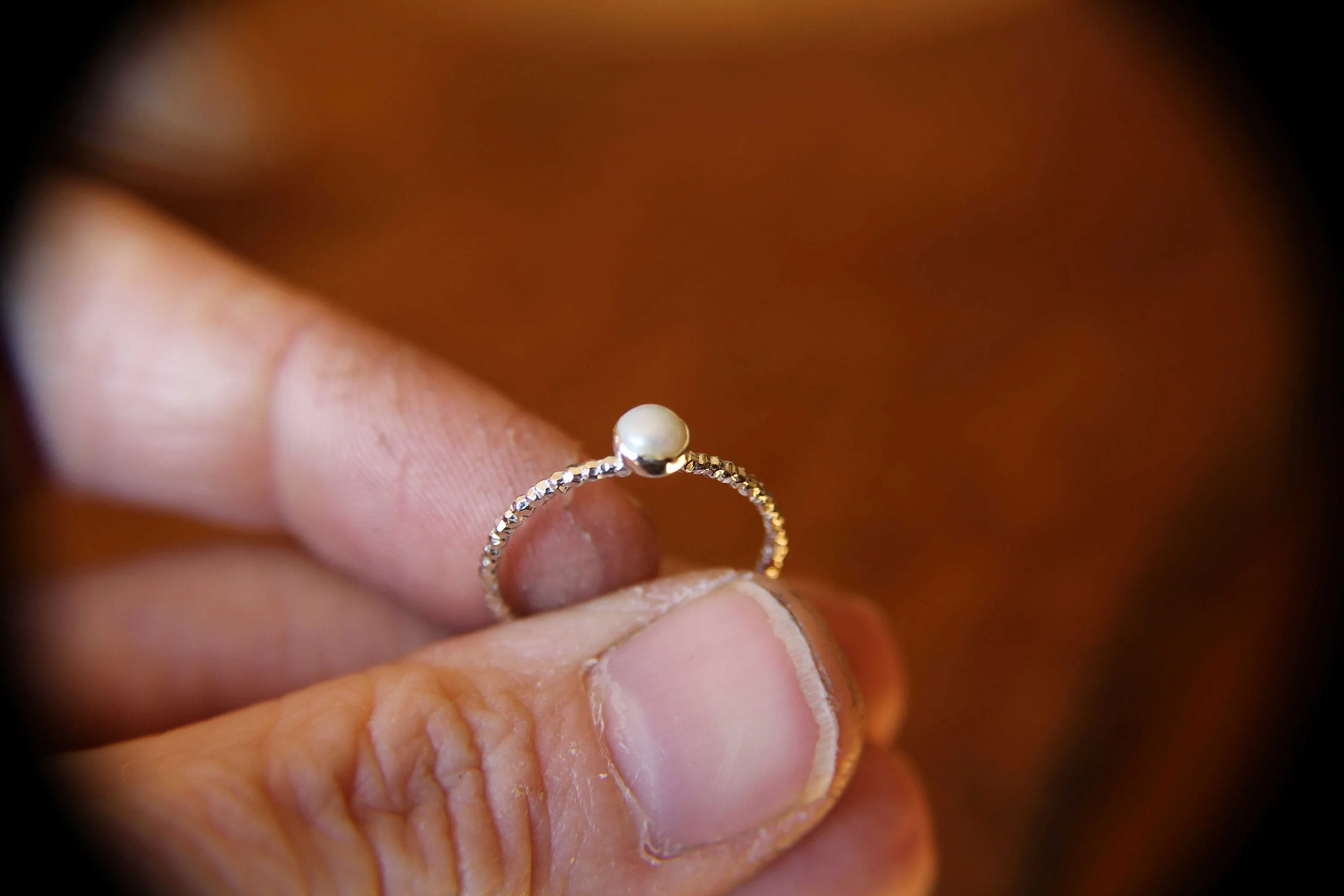 Pearl Ring, White Pearl Ring, Sterling Silver Pearl Ring, Freshwater Pearl Ring, Textured Pearl Ring, June Birthstone, Pearl Jewelry, Gift