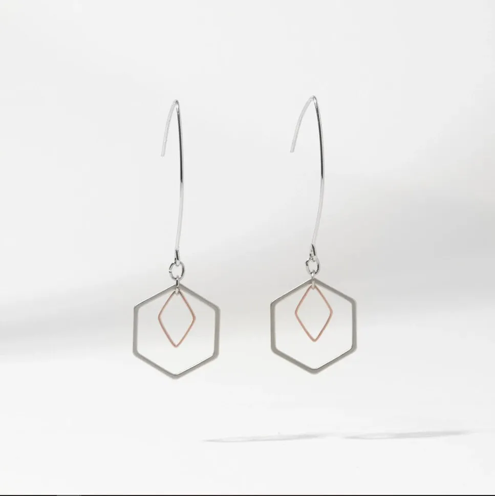 "Le Contour" Rose Gold & Silver Hexagon Earrings Bundle | Gift exchange