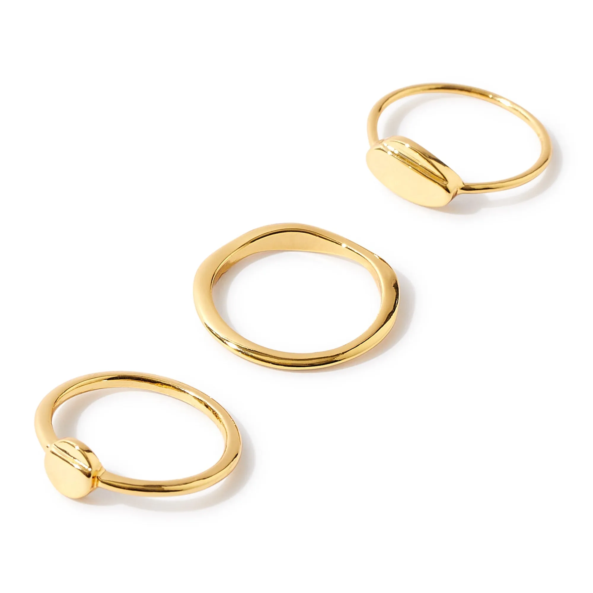 Real Gold Plated Set of 3 Signet Stacking Rings For Women By Accessorize London (Medium)