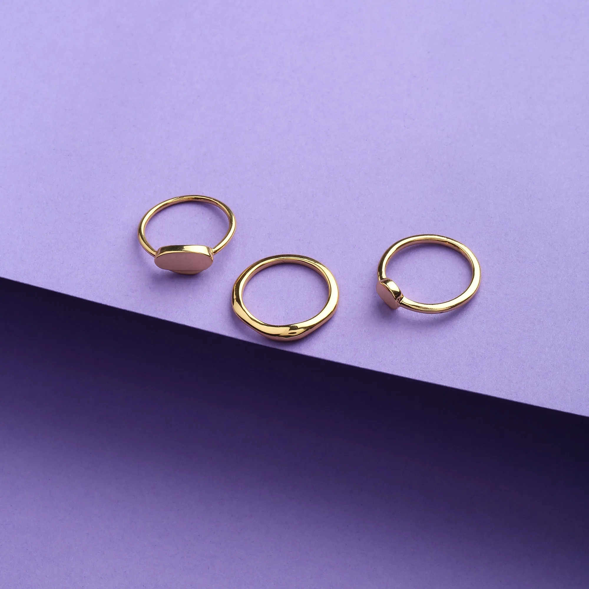 Real Gold Plated Set of 3 Signet Stacking Rings For Women By Accessorize London (Medium)