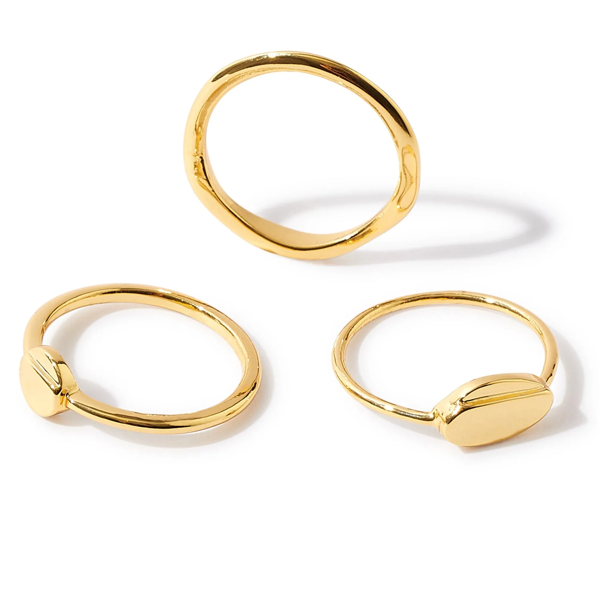 Real Gold Plated Set of 3 Signet Stacking Rings For Women By Accessorize London (Medium)