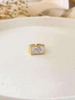 Rectangle Shaped Pearl Statement Ring