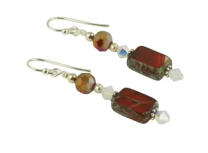 Red Opal Czech Glass Earrings