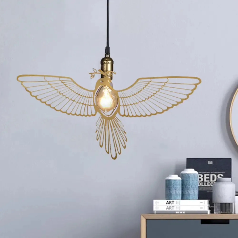 Rustic Gold Flying Bird Pendant Light Fixture for Dining Room - Retro Metal Design with 1 Light