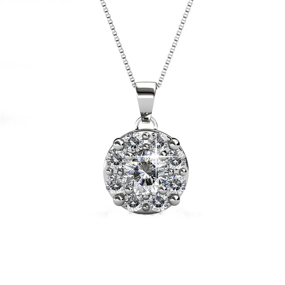 Ruth 18k White Gold Plated Silver Pendant Necklace with Swarovski Crystals