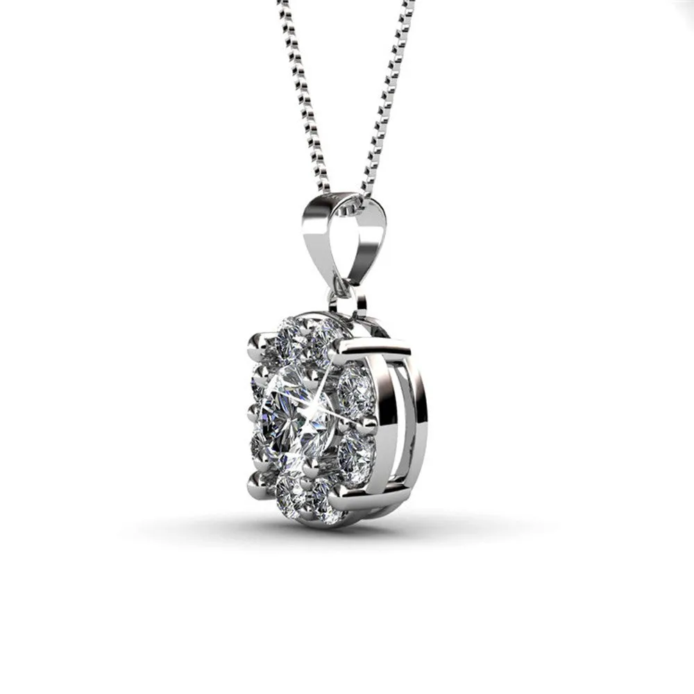 Ruth 18k White Gold Plated Silver Pendant Necklace with Swarovski Crystals