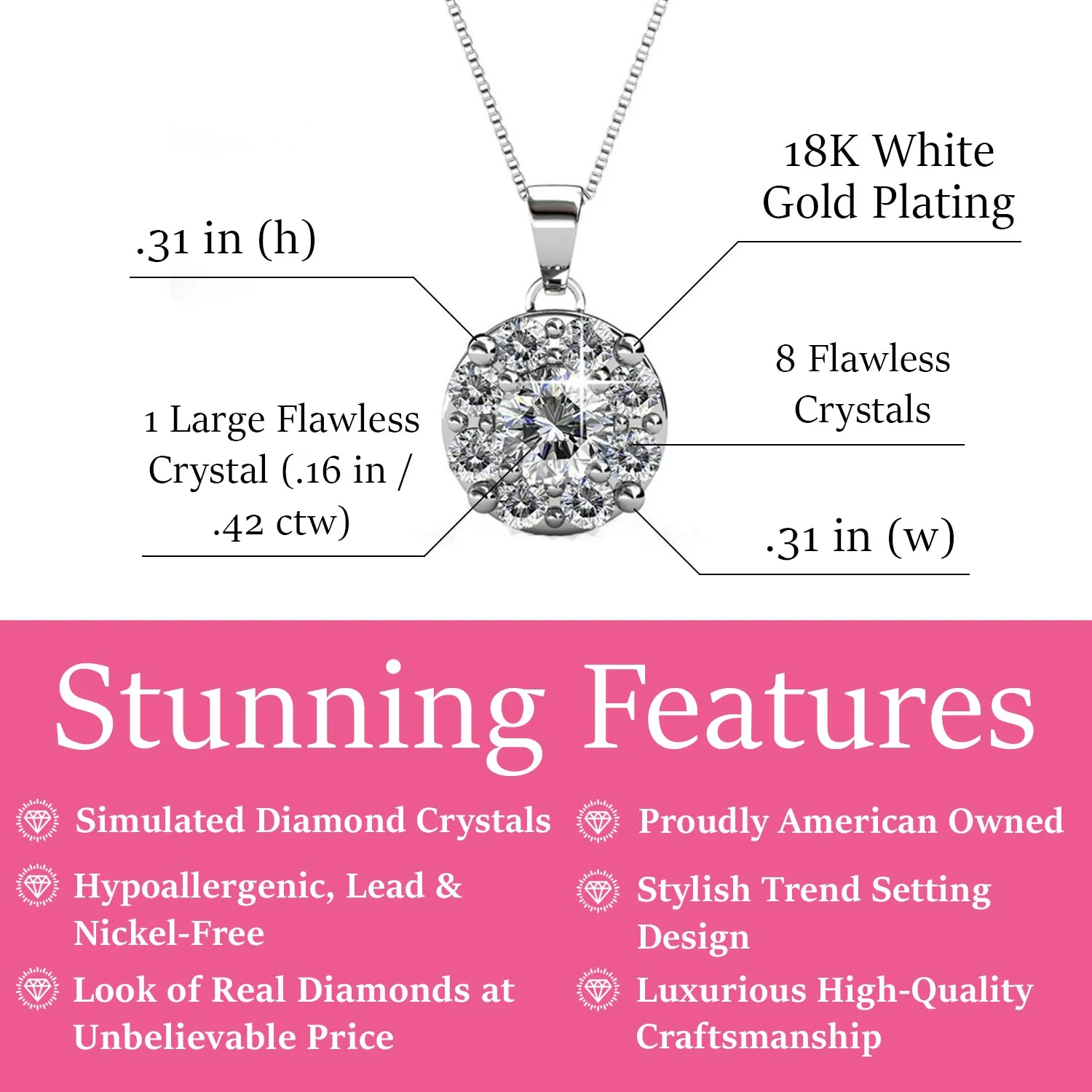 Ruth 18k White Gold Plated Silver Pendant Necklace with Swarovski Crystals