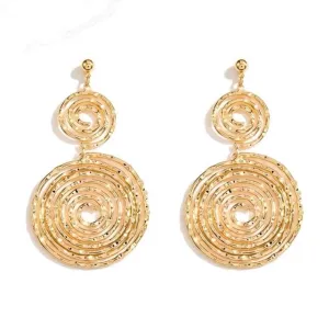 S925 Sterling Silver Post Gold-Tone Double Circle Dangle Earrings