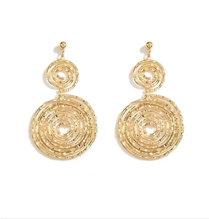 S925 Sterling Silver Post Gold-Tone Double Circle Dangle Earrings