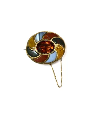 Scottish Antique Agate & Citrine Set in 15k Gold Brooch