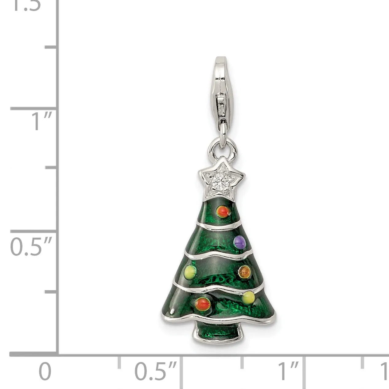 Silver C.Z Enameled Christmas Tree Pendant