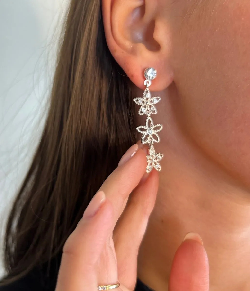 Silver Daisy Drop Earrings