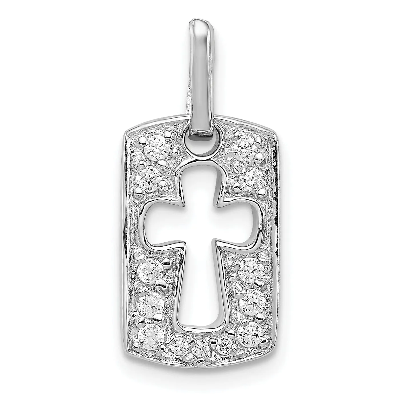 Silver Polished C.Z Cross Cut Out Design Charm