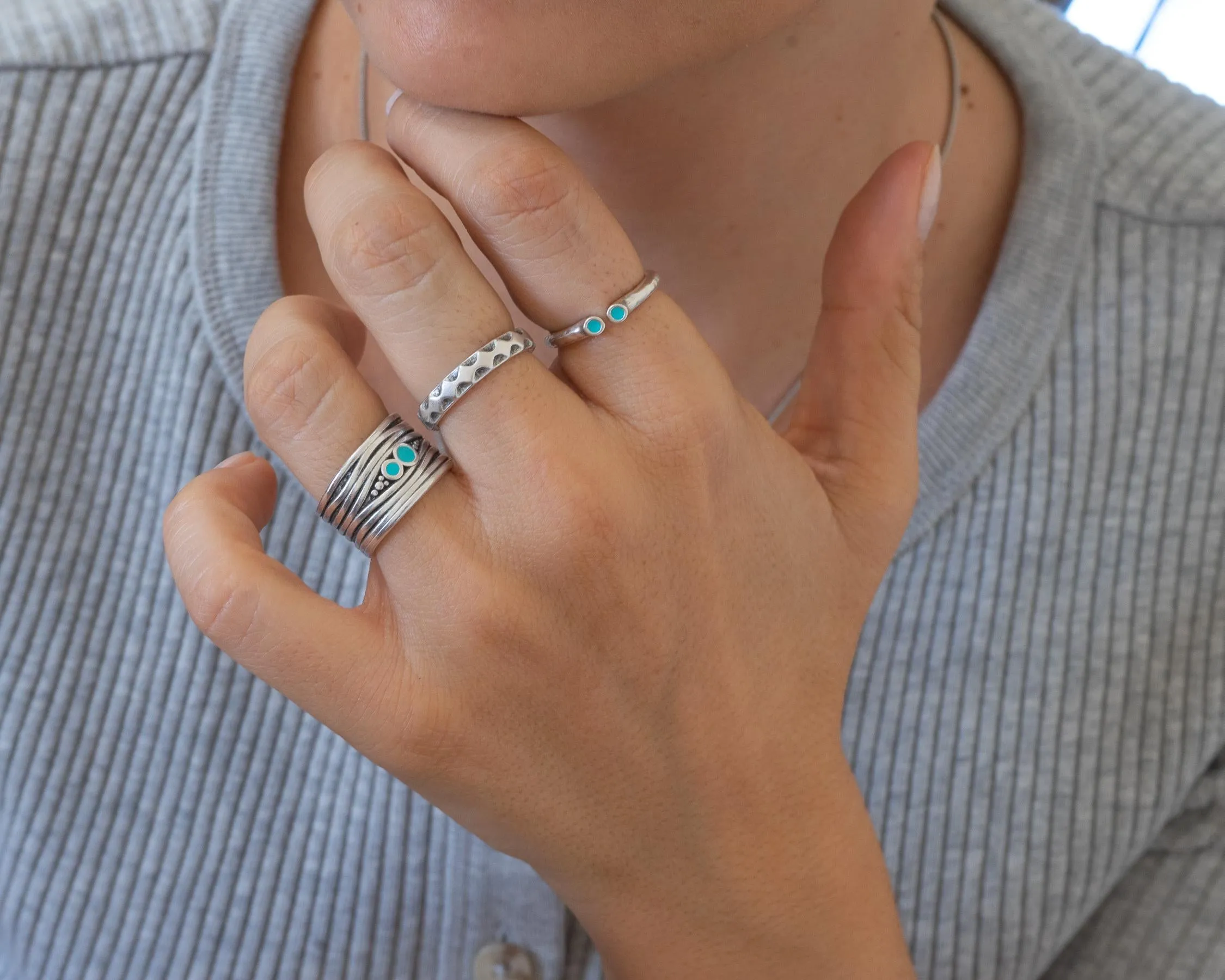 Silver Ring with Double Enamel Dots