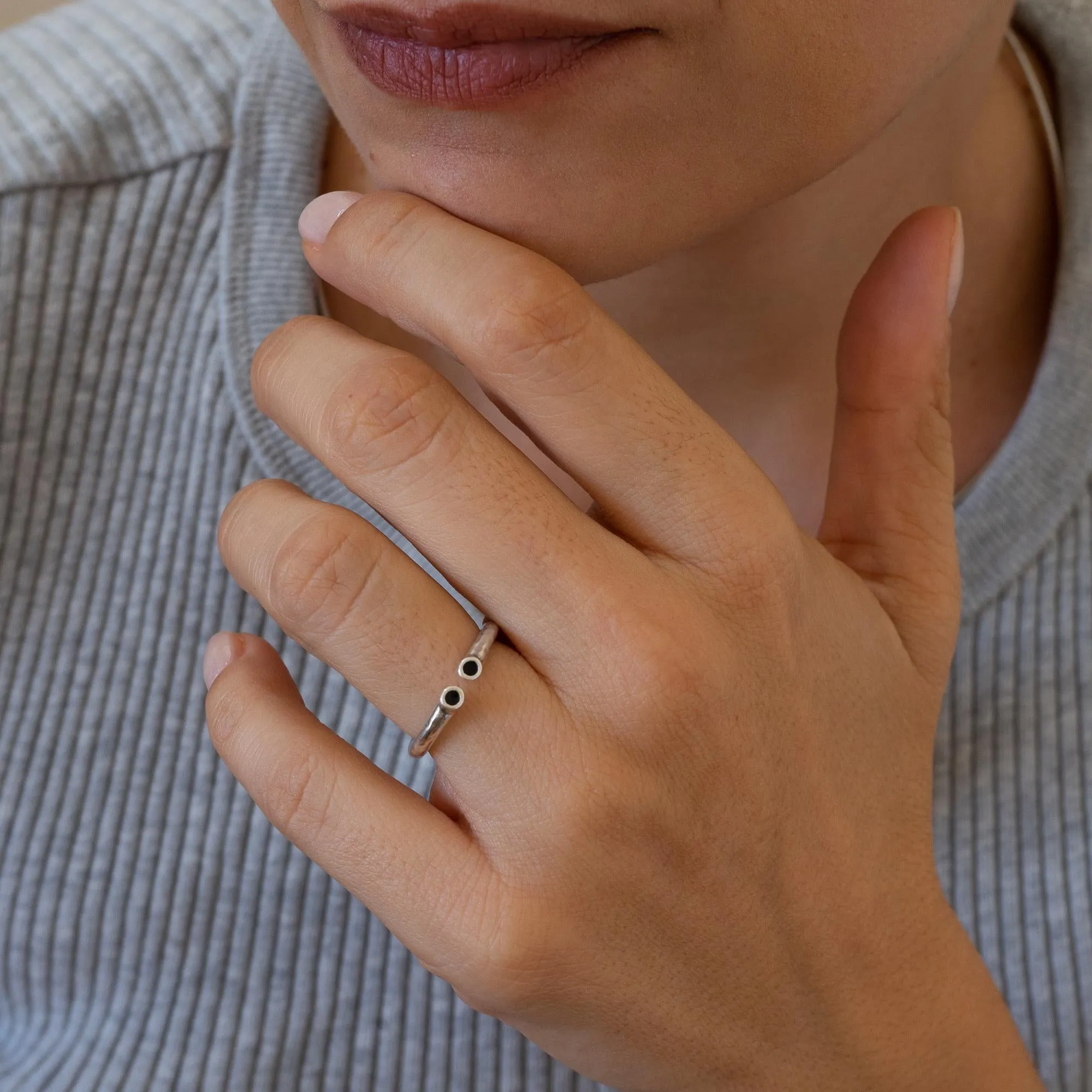 Silver Ring with Double Enamel Dots