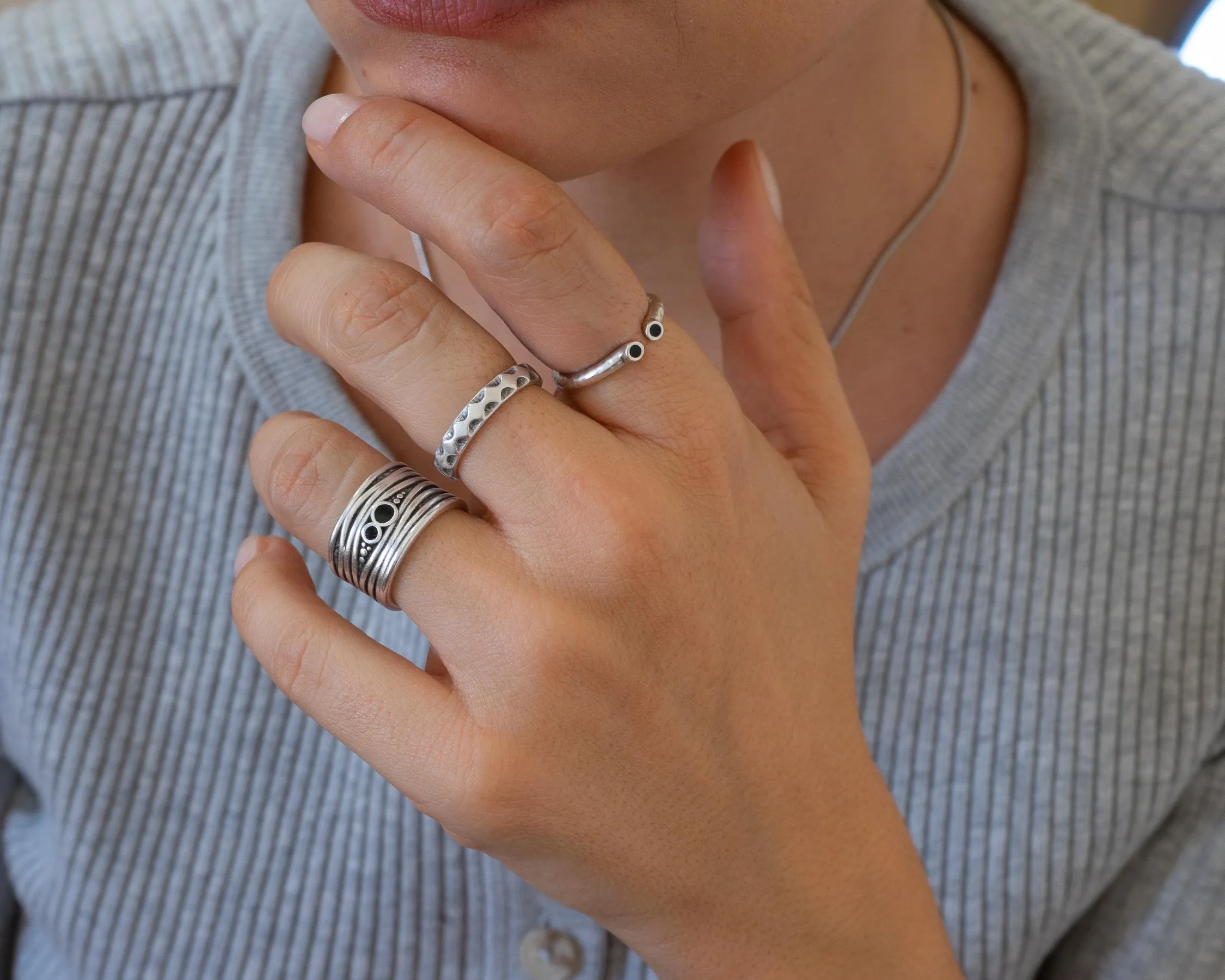 Silver Ring with Double Enamel Dots