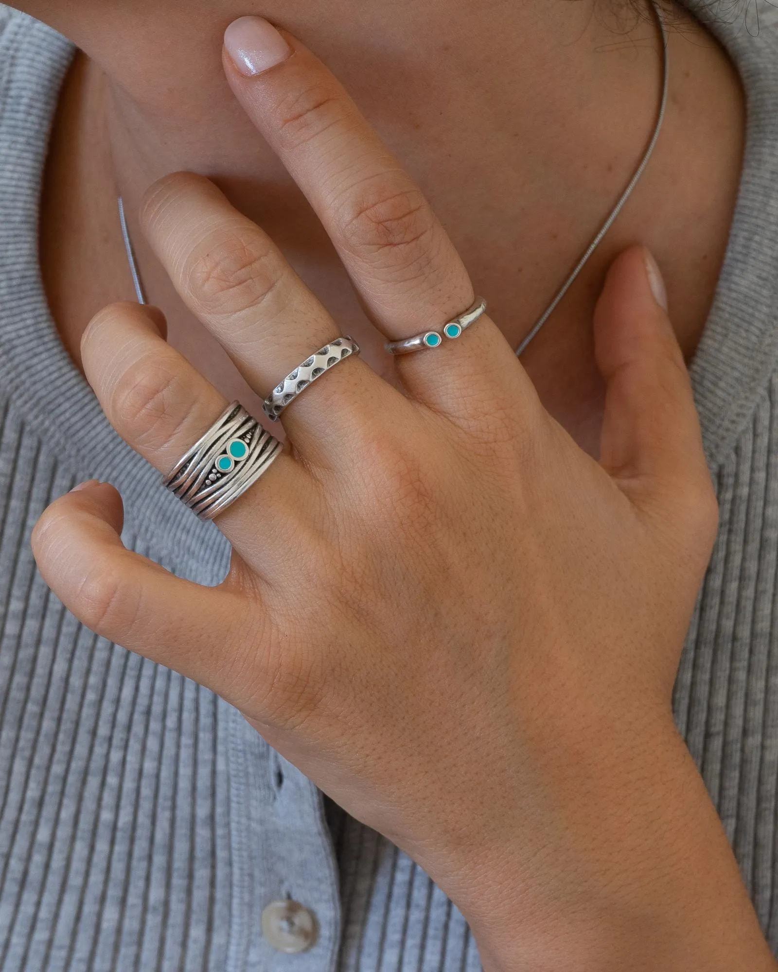 Silver Ring with Double Enamel Dots