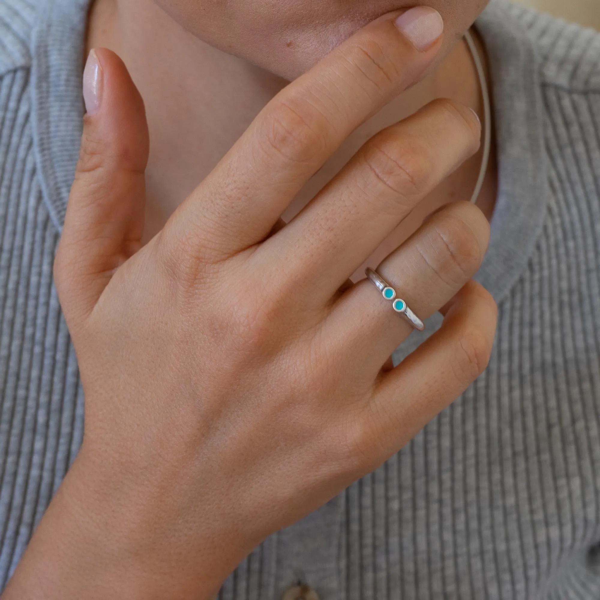 Silver Ring with Double Enamel Dots