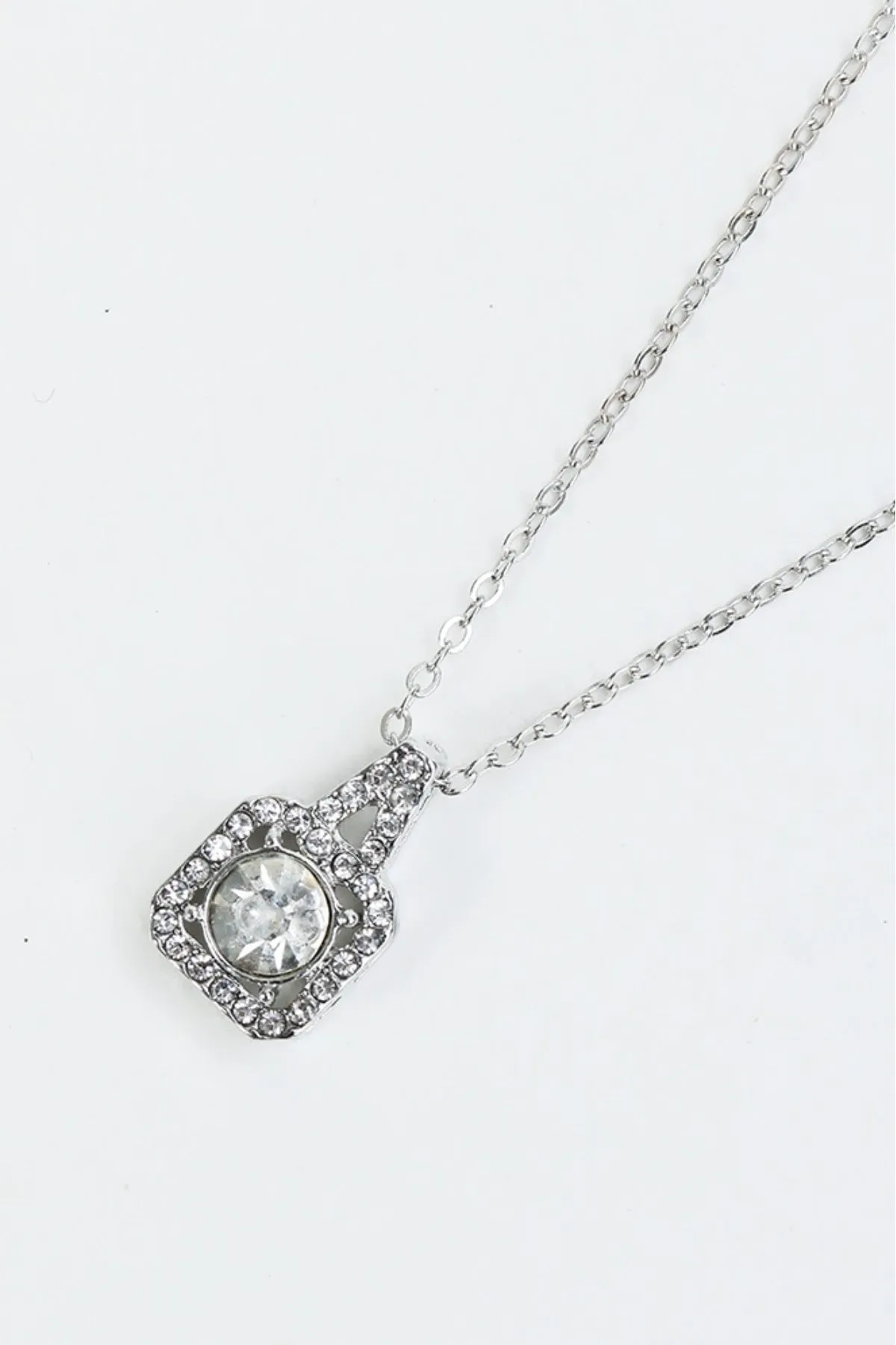 Silver Square Stone Pendant Necklace