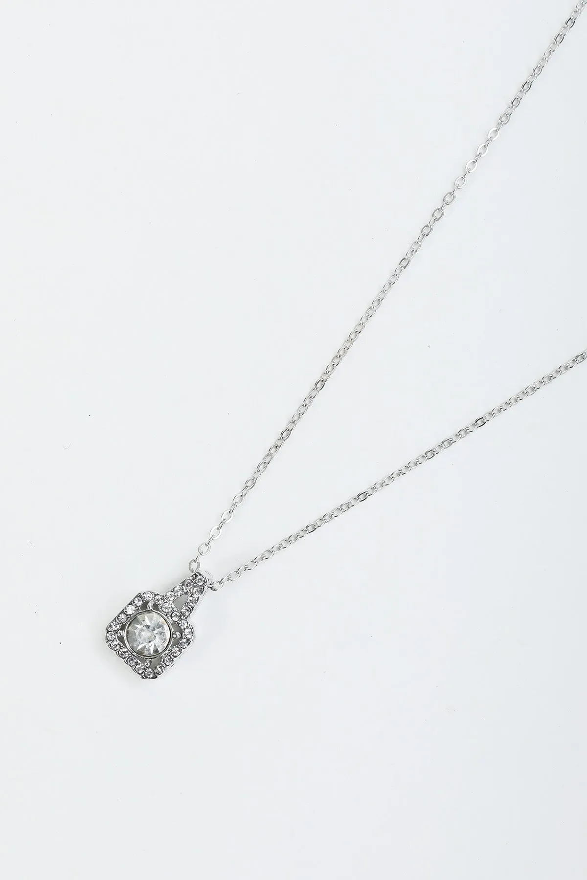 Silver Square Stone Pendant Necklace