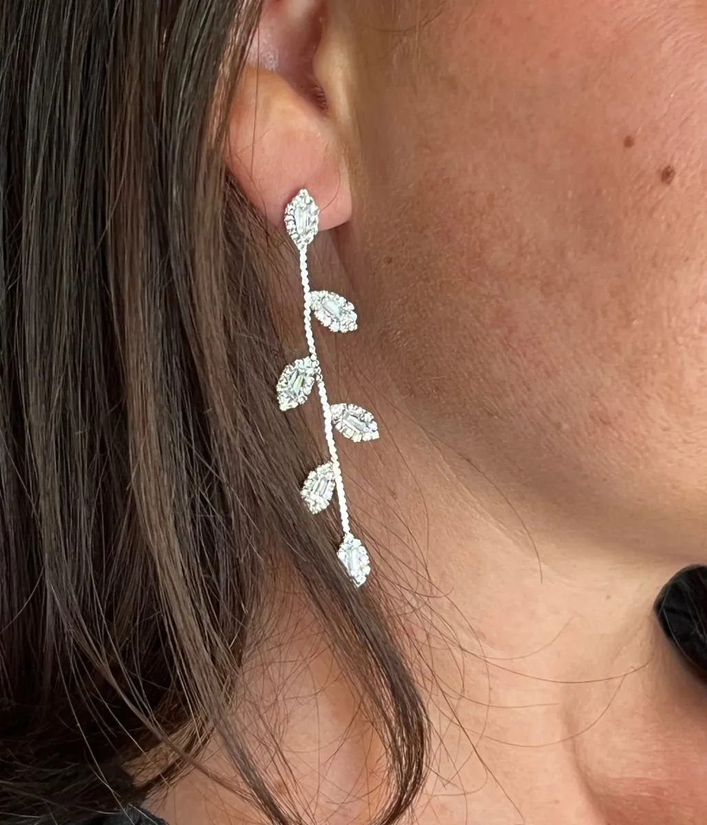 Silver Vine Leaf Drop Earrings