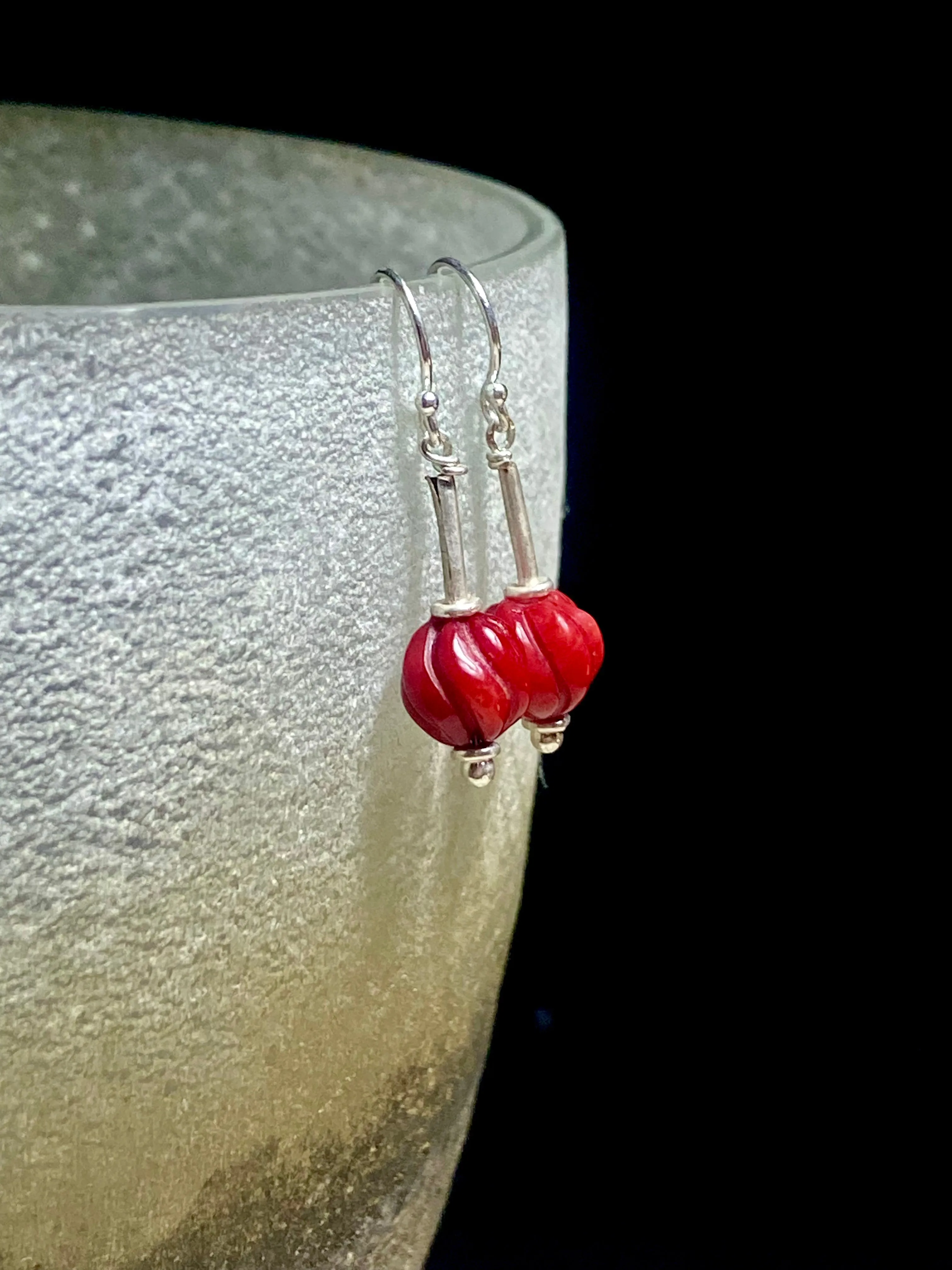 Simple Coral And Silver Drop Earrings