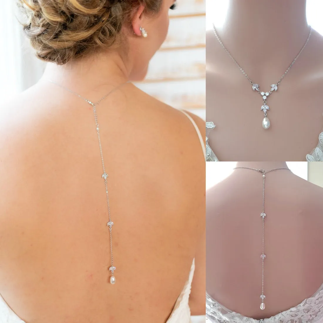 Simple Detachable Back Necklace for the Minimalistic Bride-Leila