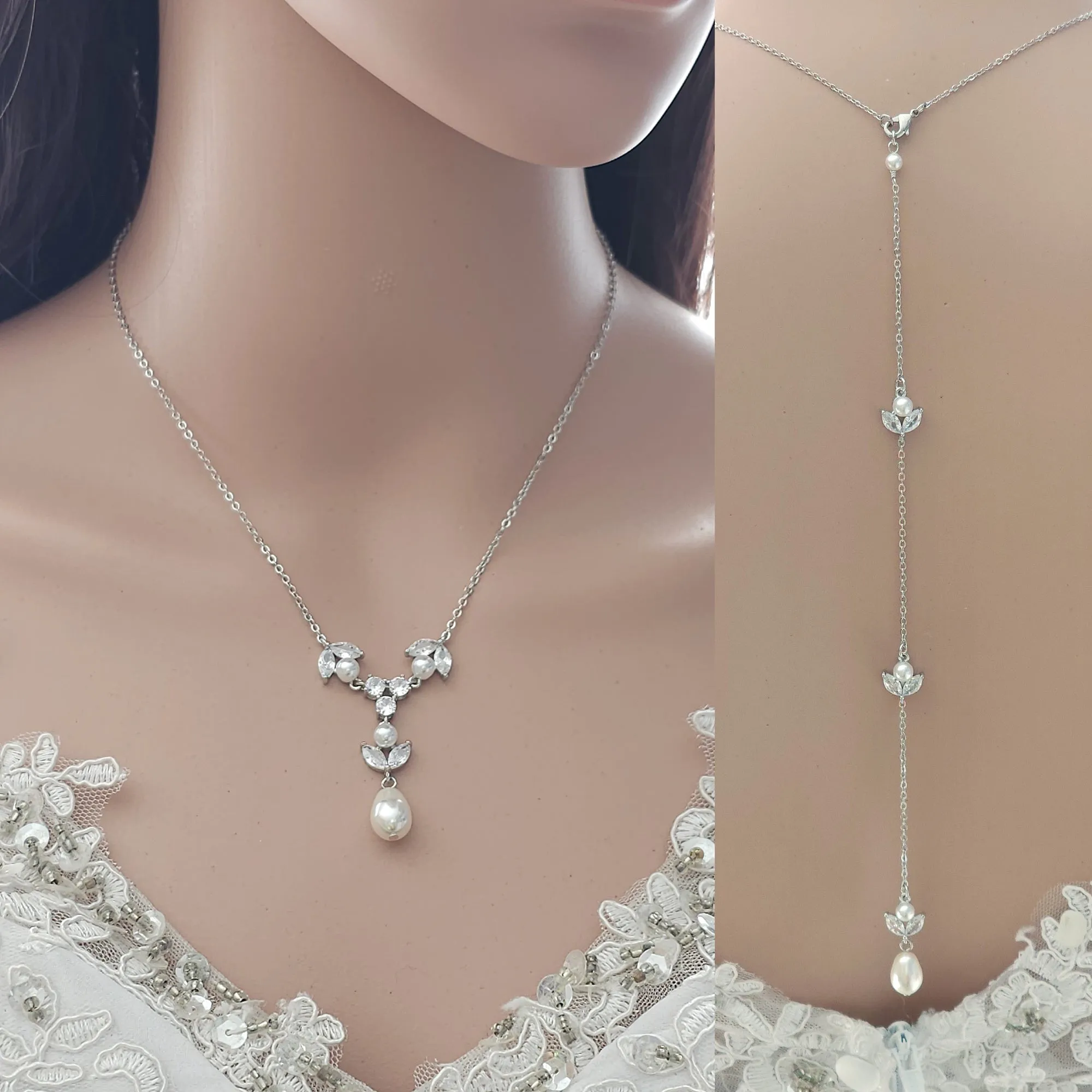 Simple Detachable Back Necklace for the Minimalistic Bride-Leila