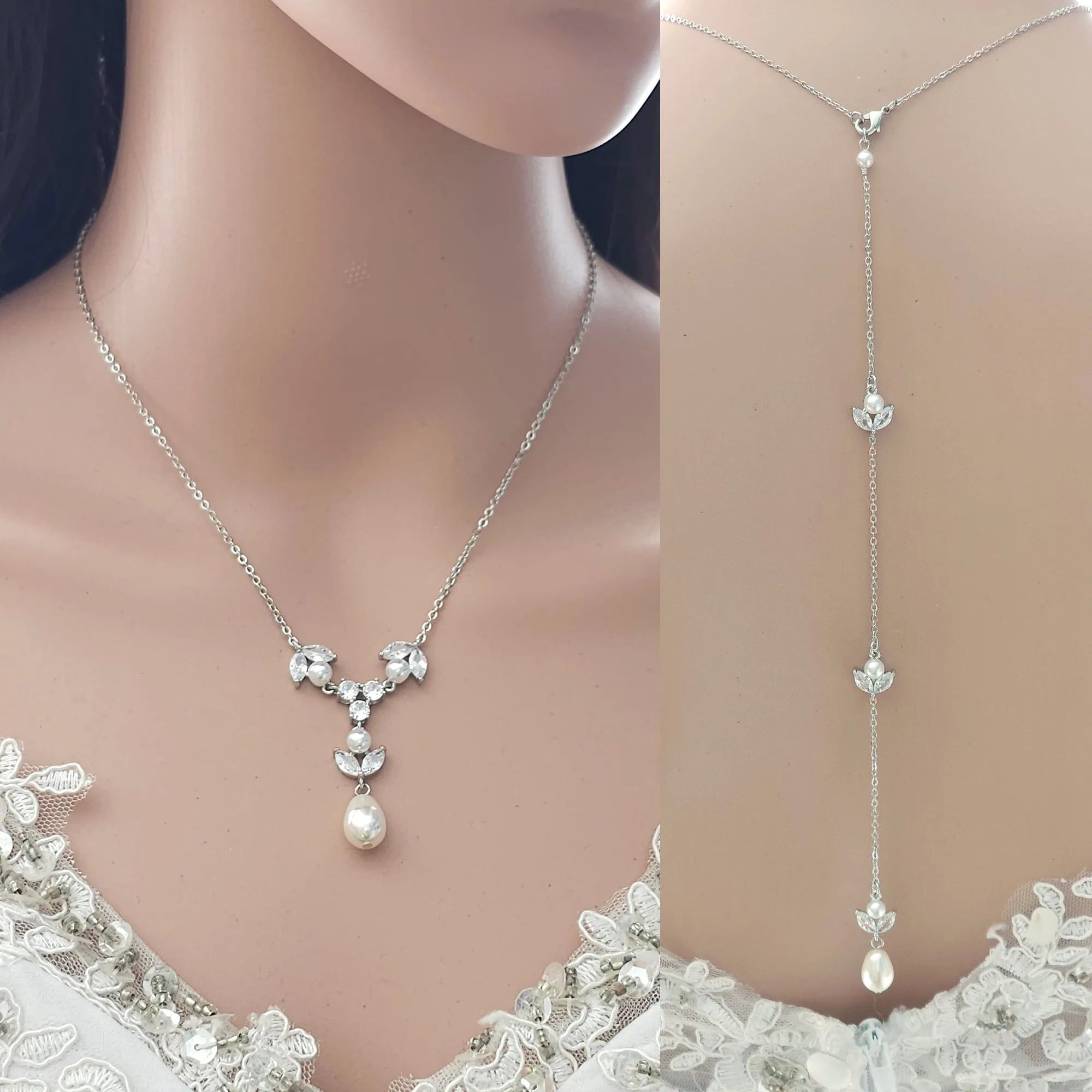 Simple Detachable Back Necklace for the Minimalistic Bride-Leila