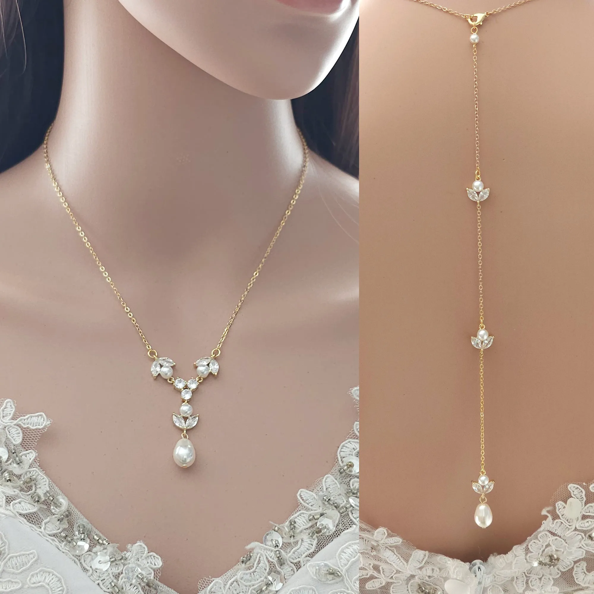 Simple Detachable Back Necklace for the Minimalistic Bride-Leila