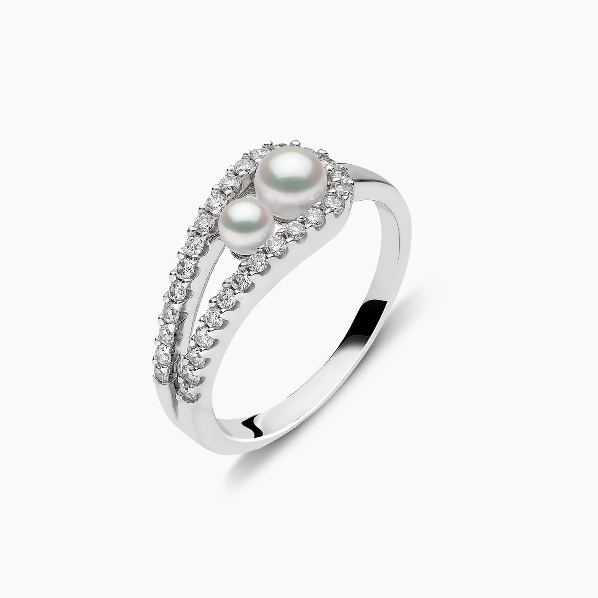 Sleek 18K Gold Double Pearl and Diamond Ring