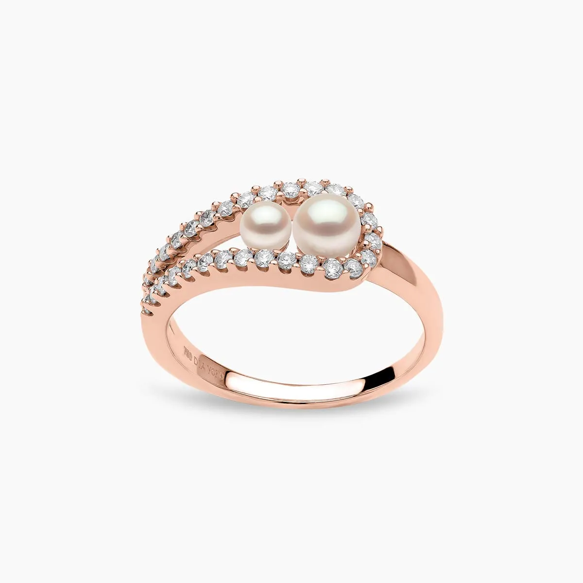 Sleek 18K Gold Double Pearl and Diamond Ring