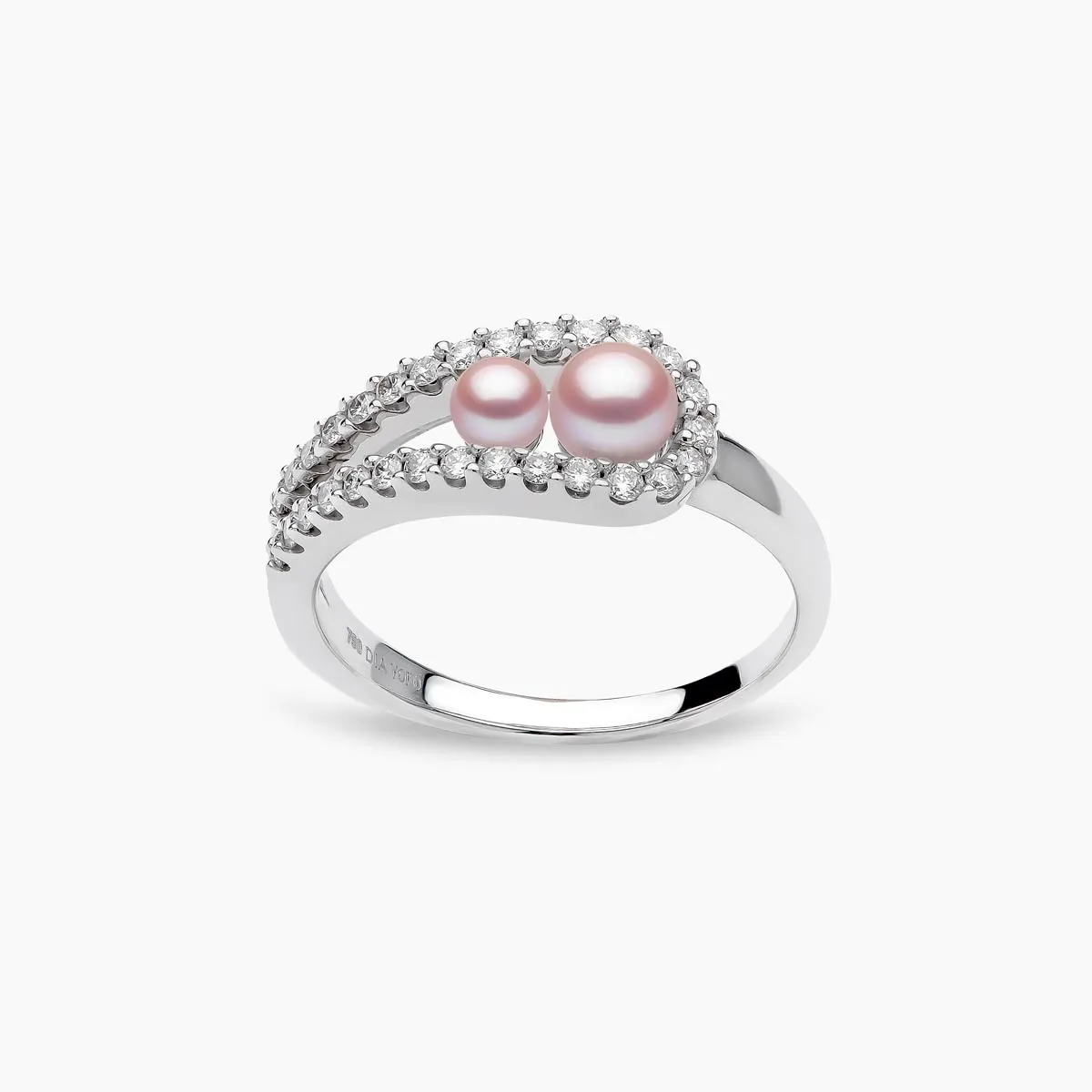 Sleek 18K Gold Double Pearl and Diamond Ring