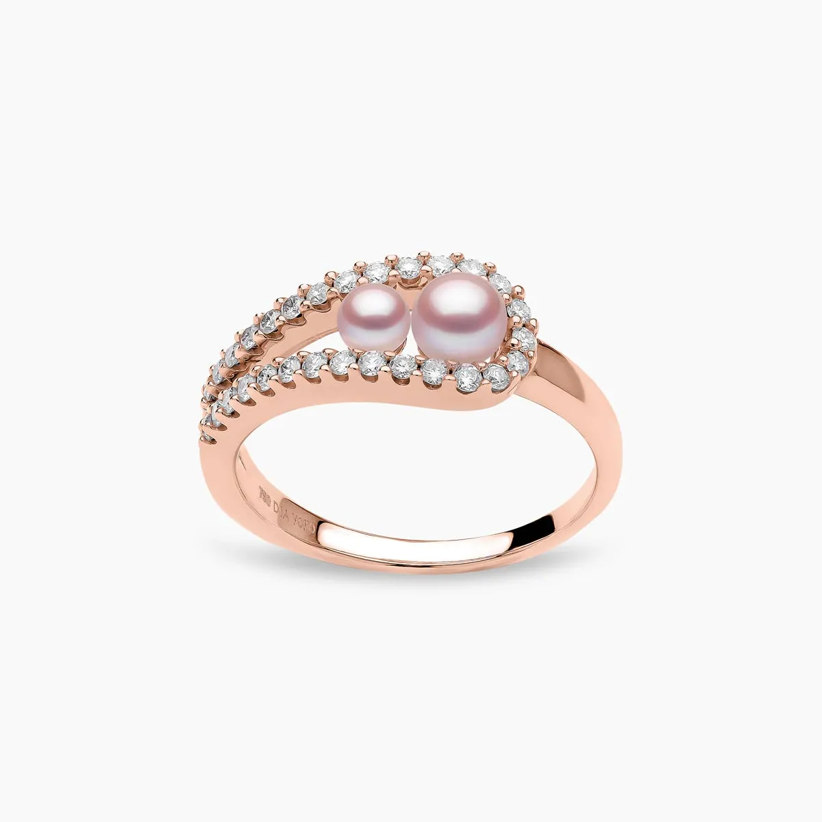 Sleek 18K Gold Double Pearl and Diamond Ring