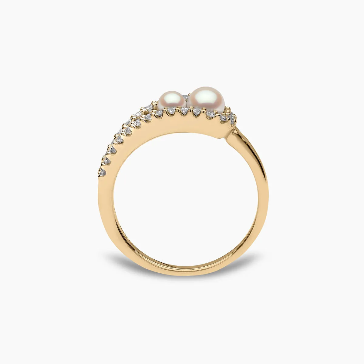 Sleek 18K Gold Double Pearl and Diamond Ring