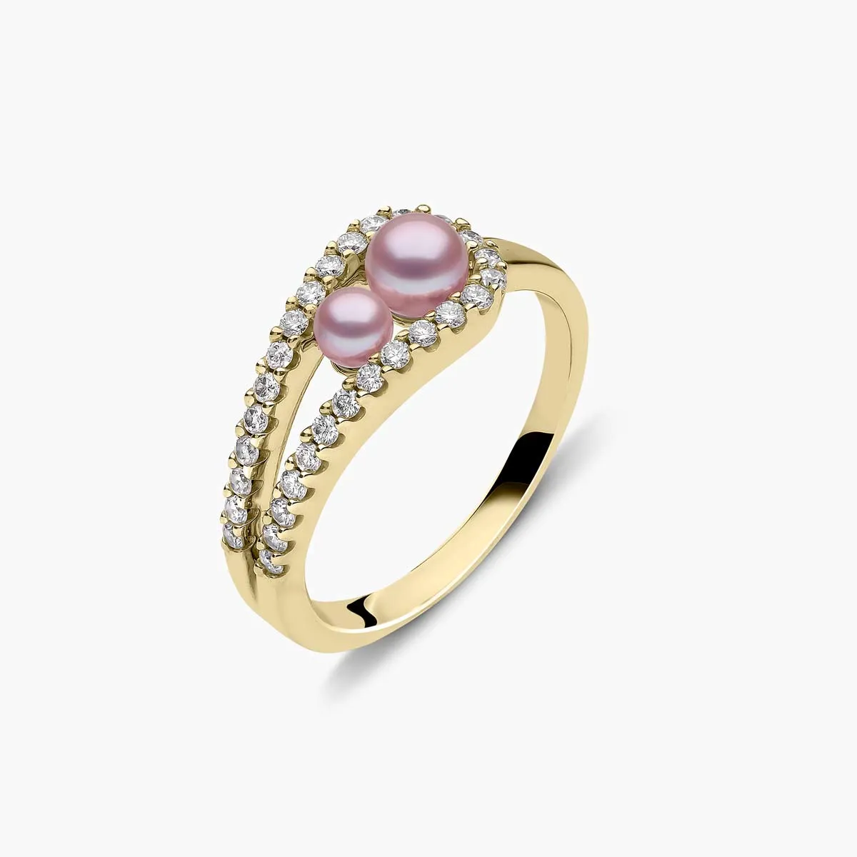 Sleek 18K Gold Double Pearl and Diamond Ring