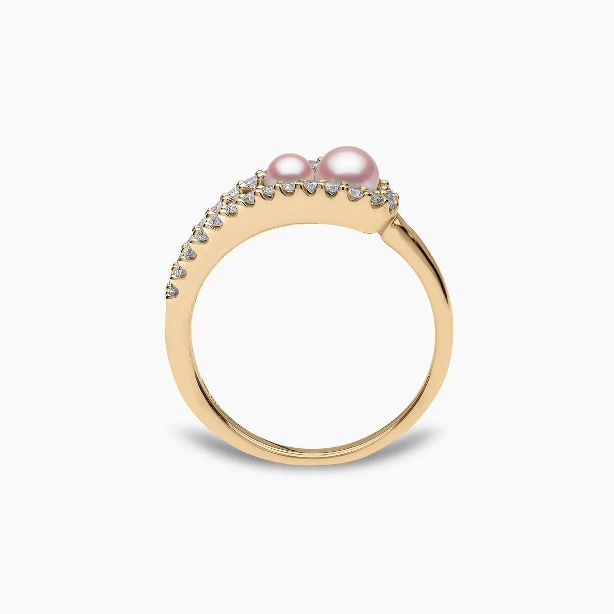 Sleek 18K Gold Double Pearl and Diamond Ring